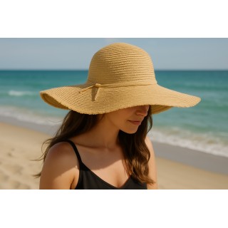 Wide Brim Braded Paper Straw Hat w/ Frill - Natural - HT-ST255NT